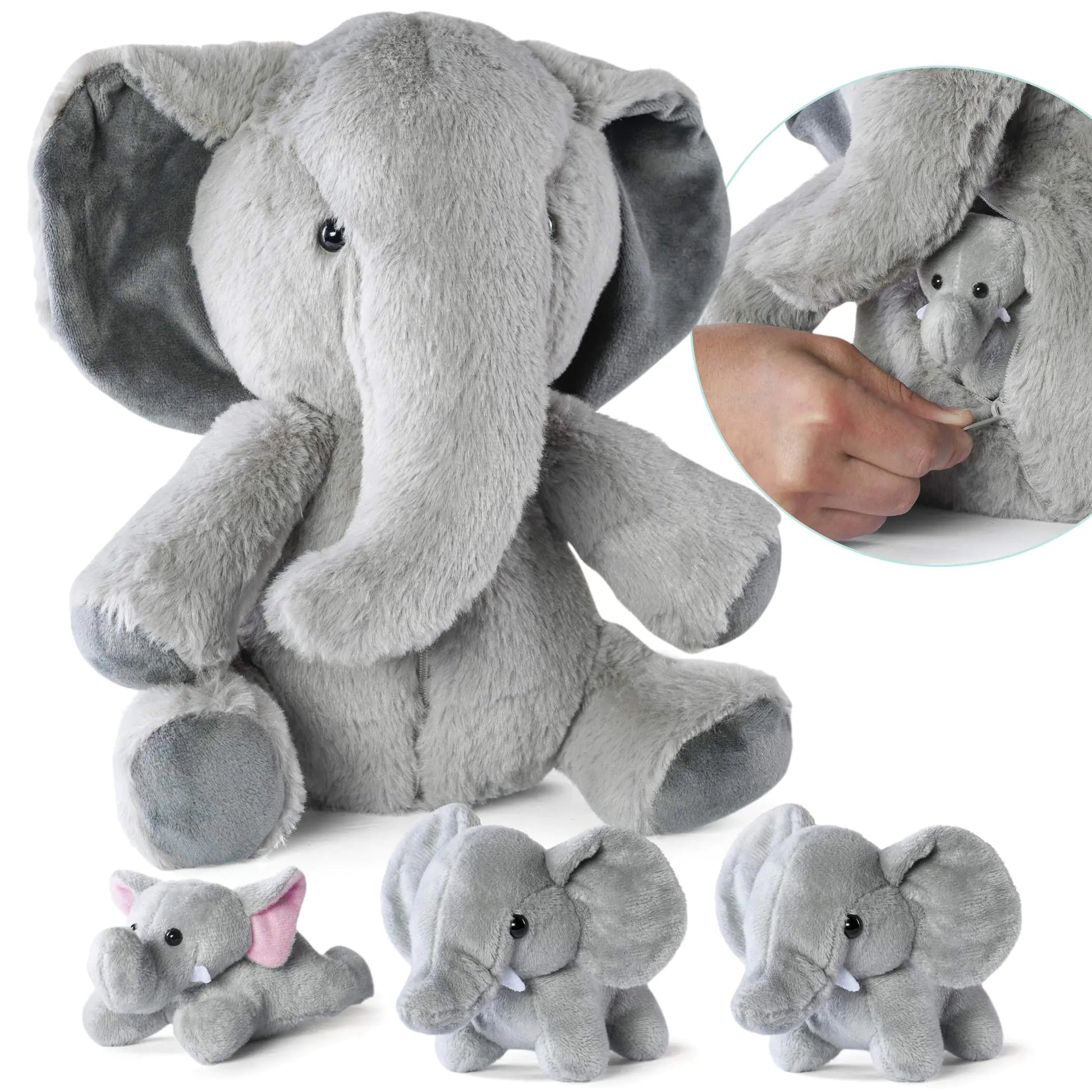 Elephant Nest Plush Toys - Zippered Mom & Babies Playset