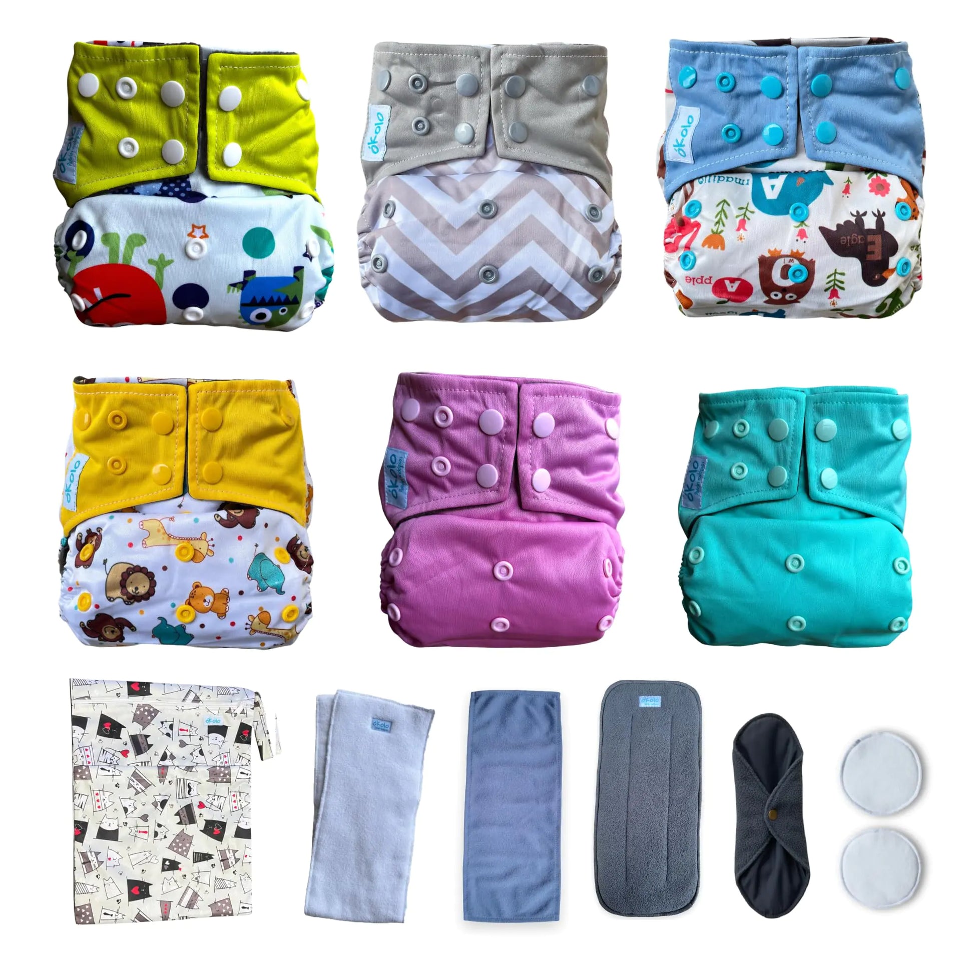 OKOLO EcoNest 6-Pack Premium Cloth Diapers